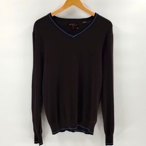 BEN SHERMAN Signature Men’s cotton varsity V-Neck Sweater Pullover Size M brown